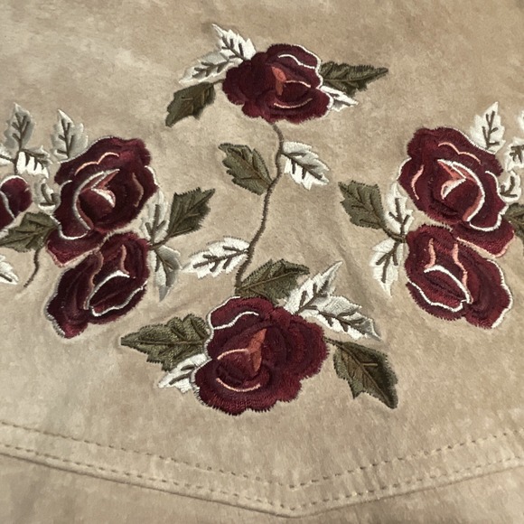 BRANDON THOMAS Flower Embroidered Beige Tan‎ Suede Leather Jacket Blazer XL #G14 - Picture 13 of 14